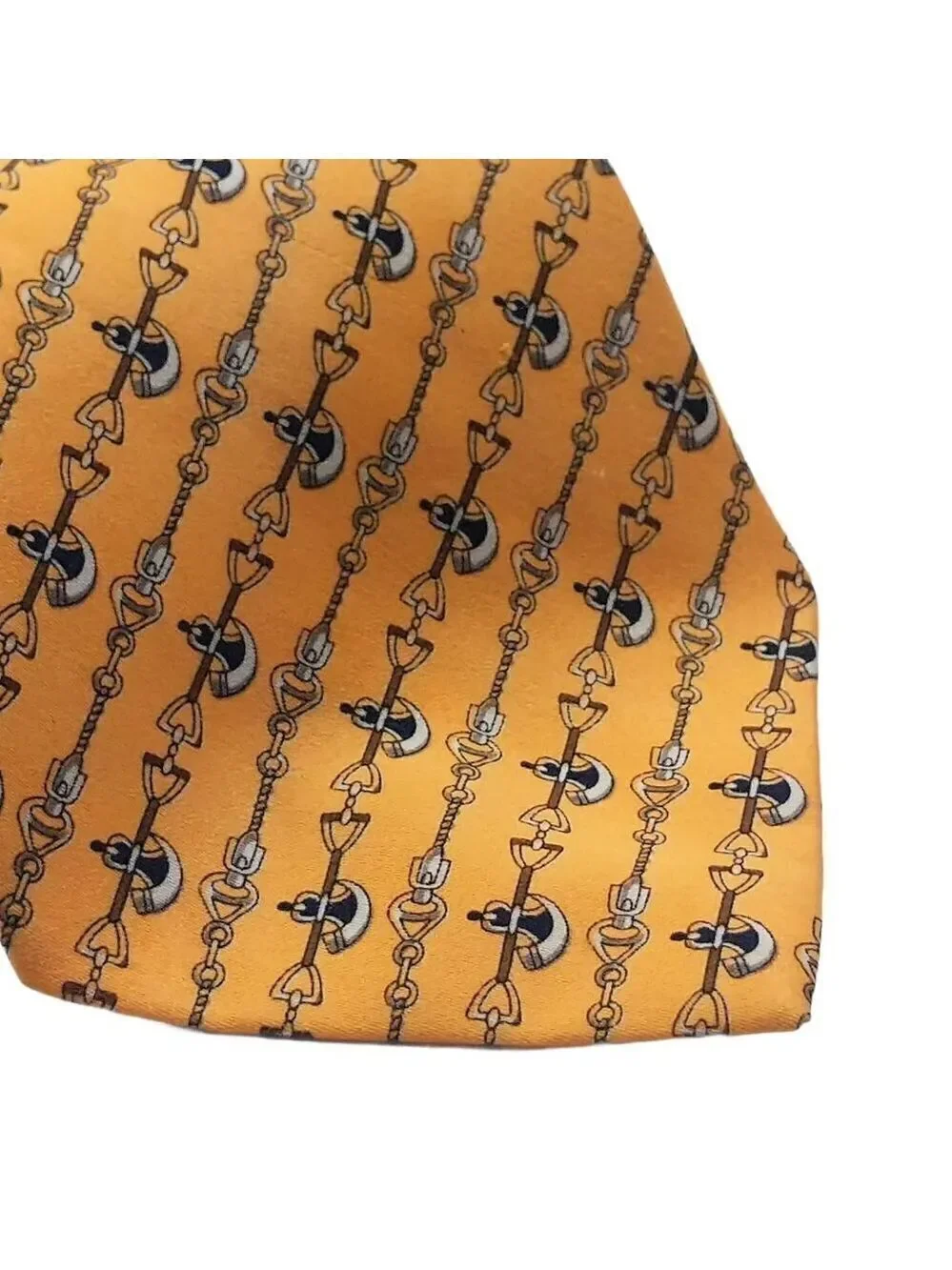 Kai Long Gold Chain Link Geometric Silk Necktie